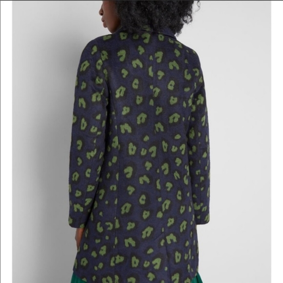 Modcloth Savvy Navy/ Green Leopard Coat XXS - Picture 3 of 8